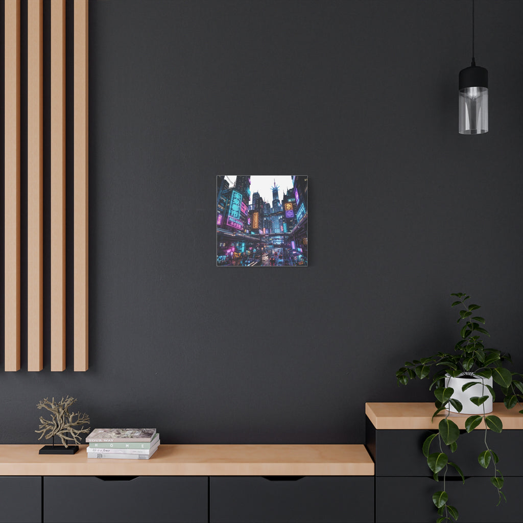 Neo-Kyoto Cyberpunk City Matte Canvas Print