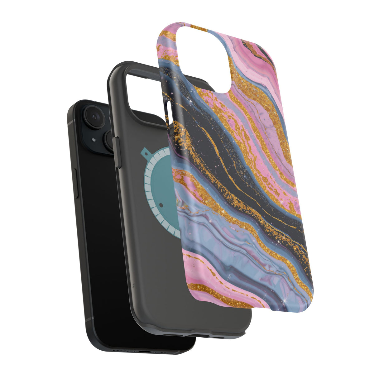 Marbled Pink & Gold Magnetic Phone Case — Impact-Resistant Protective Cover
