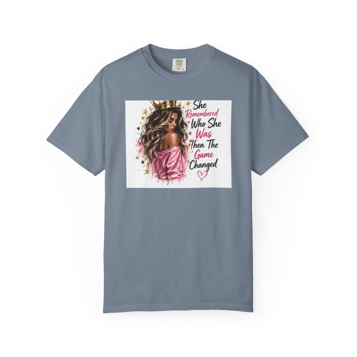 T-Shirt — 'She Remembered Who She Was' Empowerment Tee (Woman Portrait, Inspirational Quote)