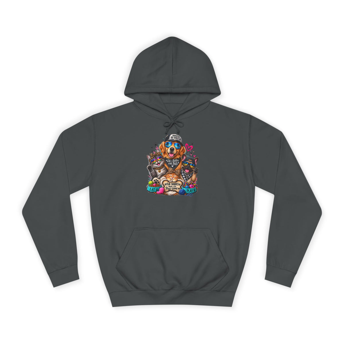 Hoodie — Colorful College Mascot Cat & Dog Paw Graphic