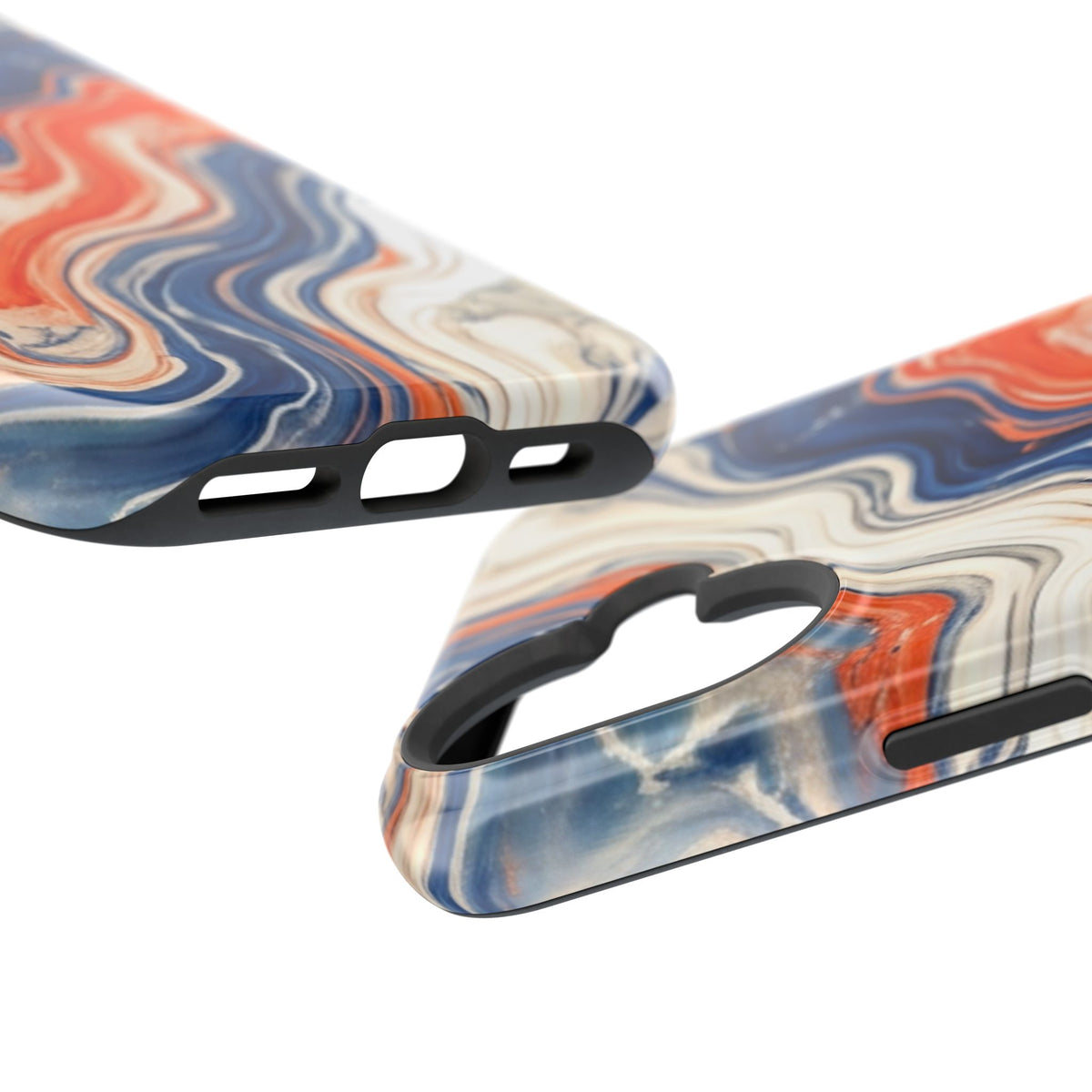 Marbled Wave Magnetic Impact Phone Case — Blue & Orange Swirl Protective Cover
