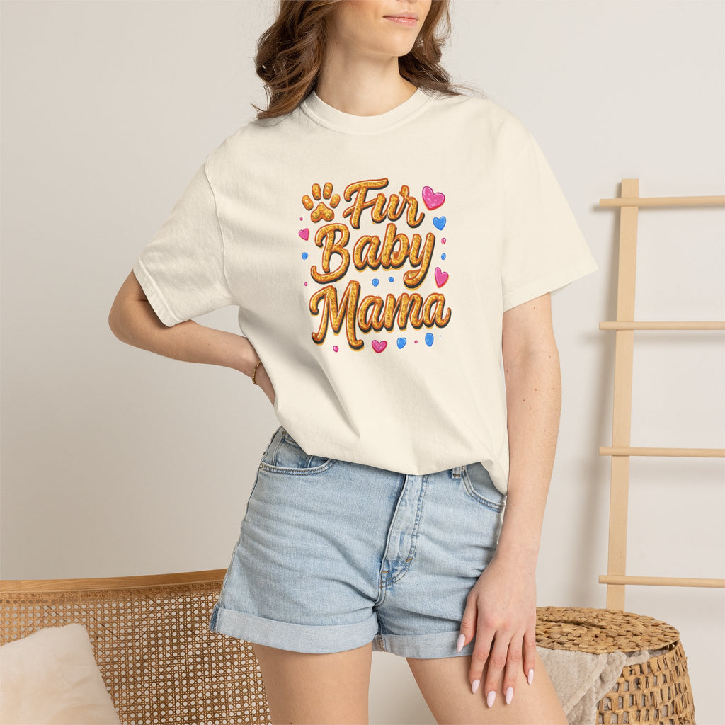 T-Shirt — "Fur Baby Mama" Cute Pawprint Graphic Tee for Dog & Cat Moms