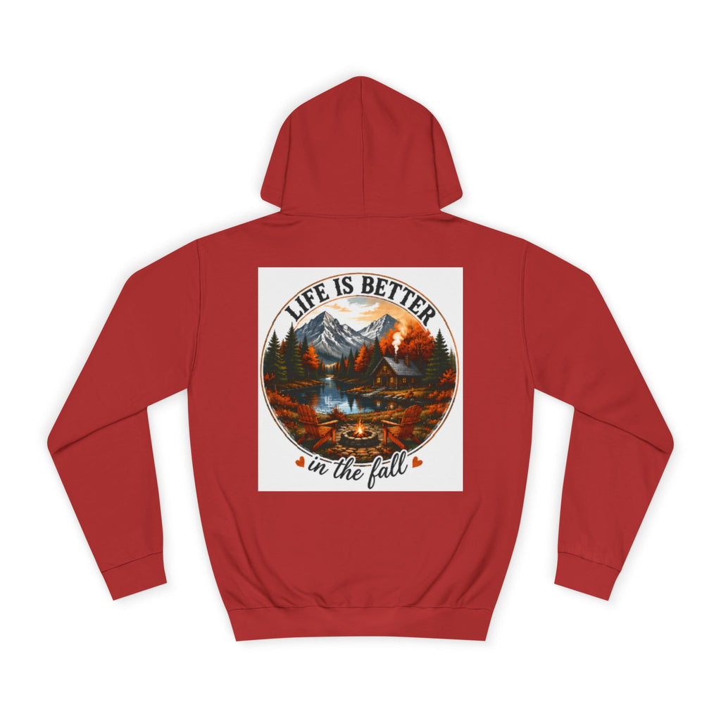 Burgundy pullover hoodie with drawstring hood and large back graphic print