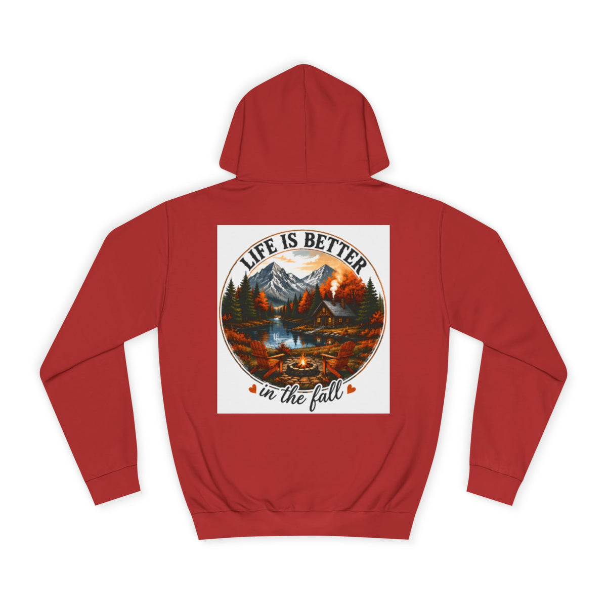 Burgundy pullover hoodie with drawstring hood and large back graphic print