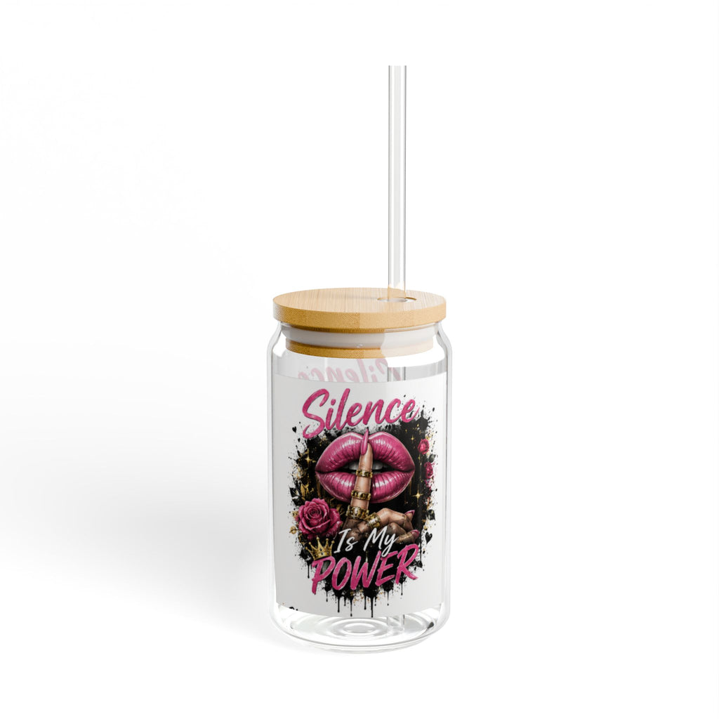 Silence Is My Power 16oz Sipper Glass – Pink Lips & Roses Drink Tumbler