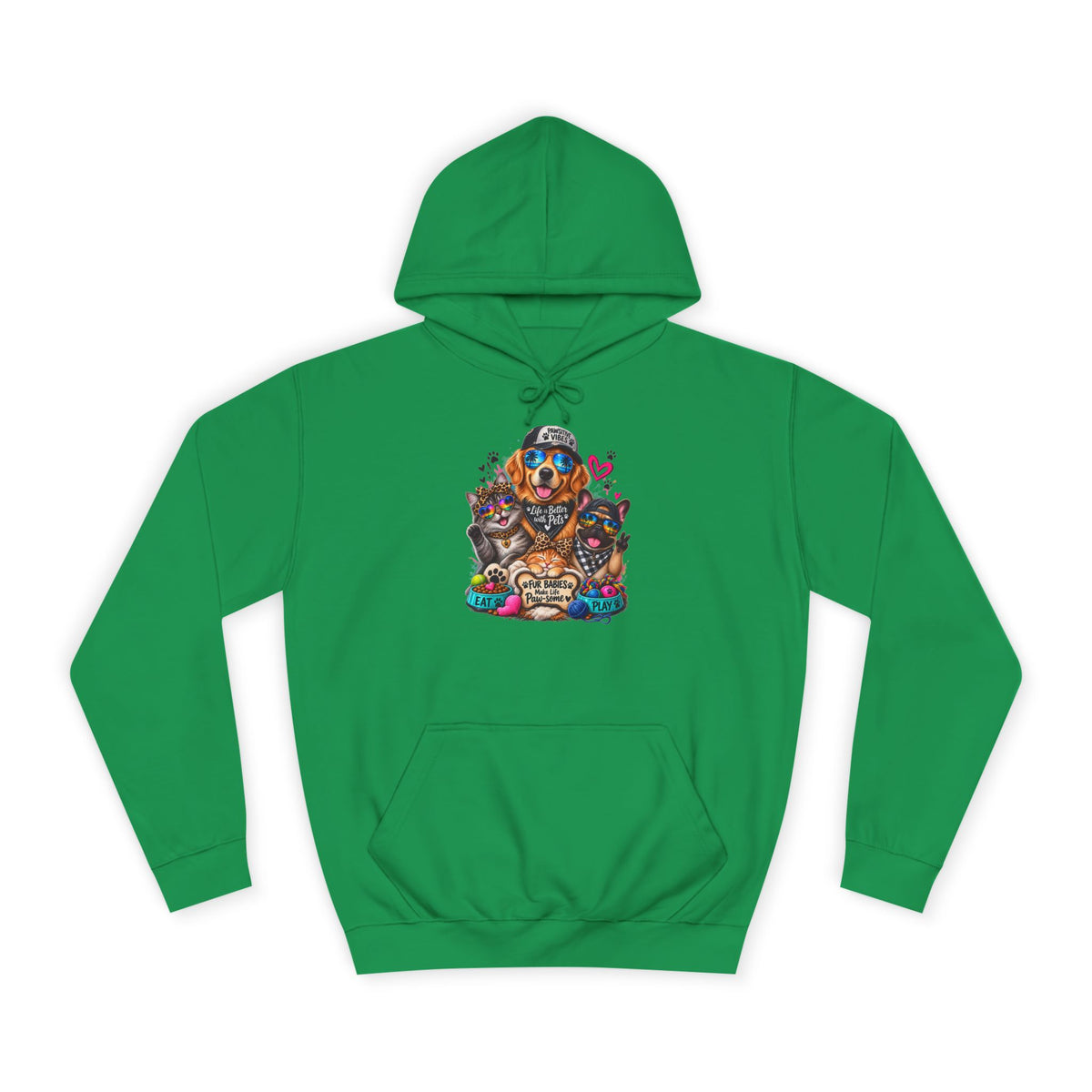 Hoodie — Colorful College Mascot Cat & Dog Paw Graphic