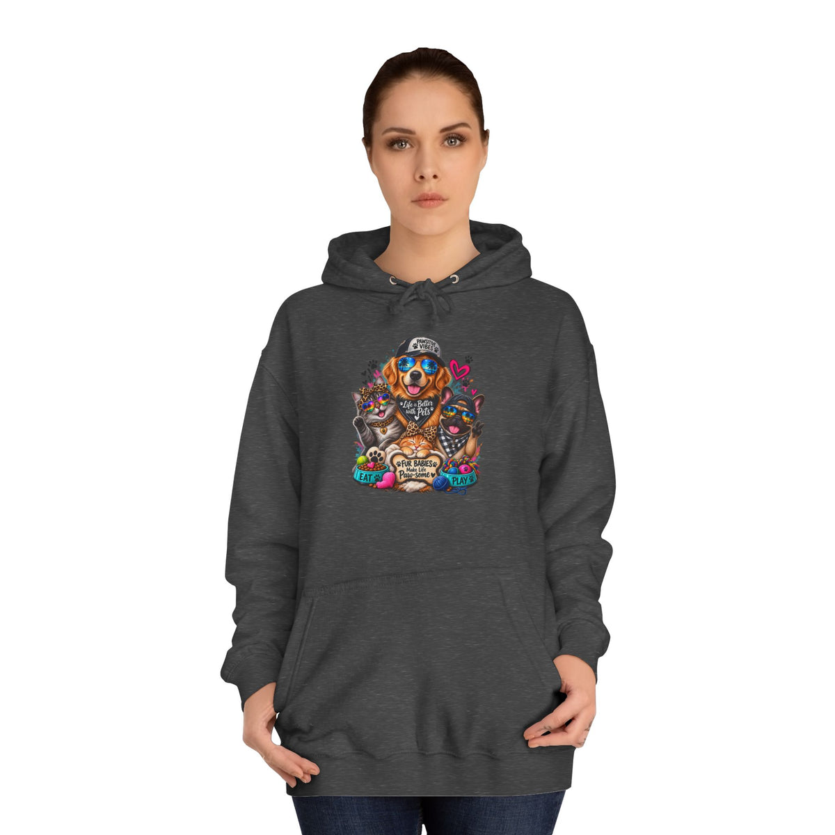 Hoodie — Colorful College Mascot Cat & Dog Paw Graphic