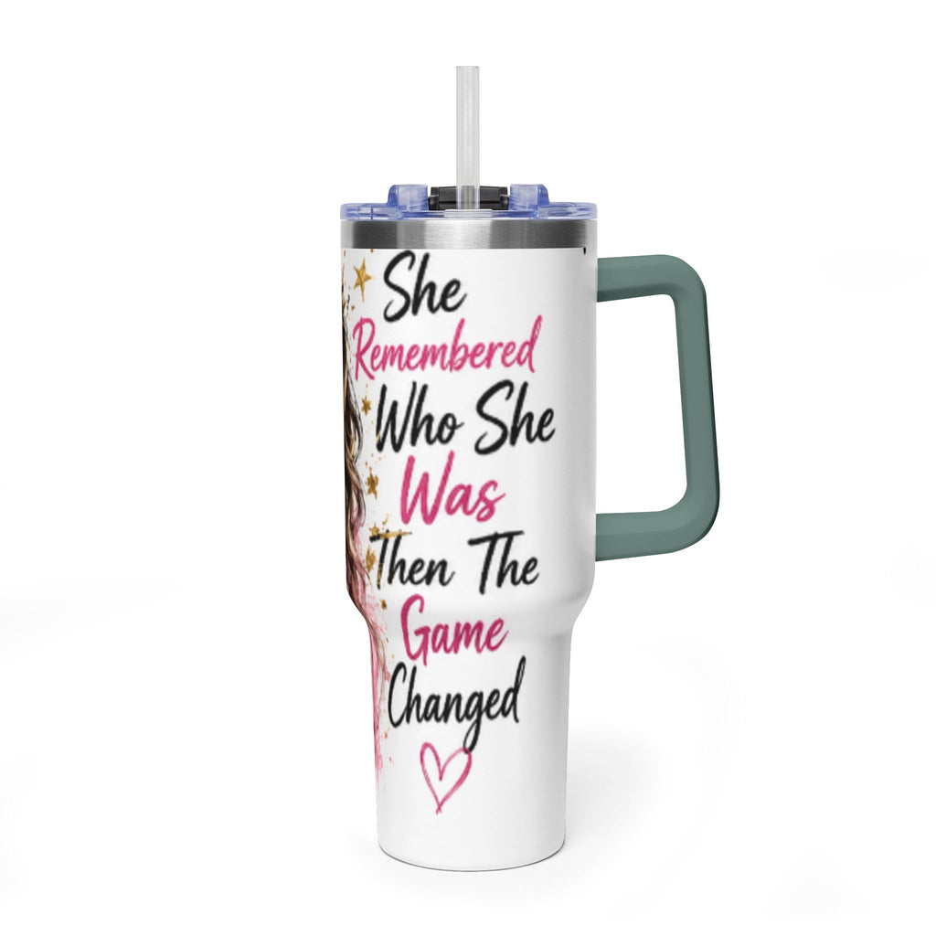 40oz Vacuum Tumbler - Glam Queen Crowned Girl Design (She Remembered Who She Was)