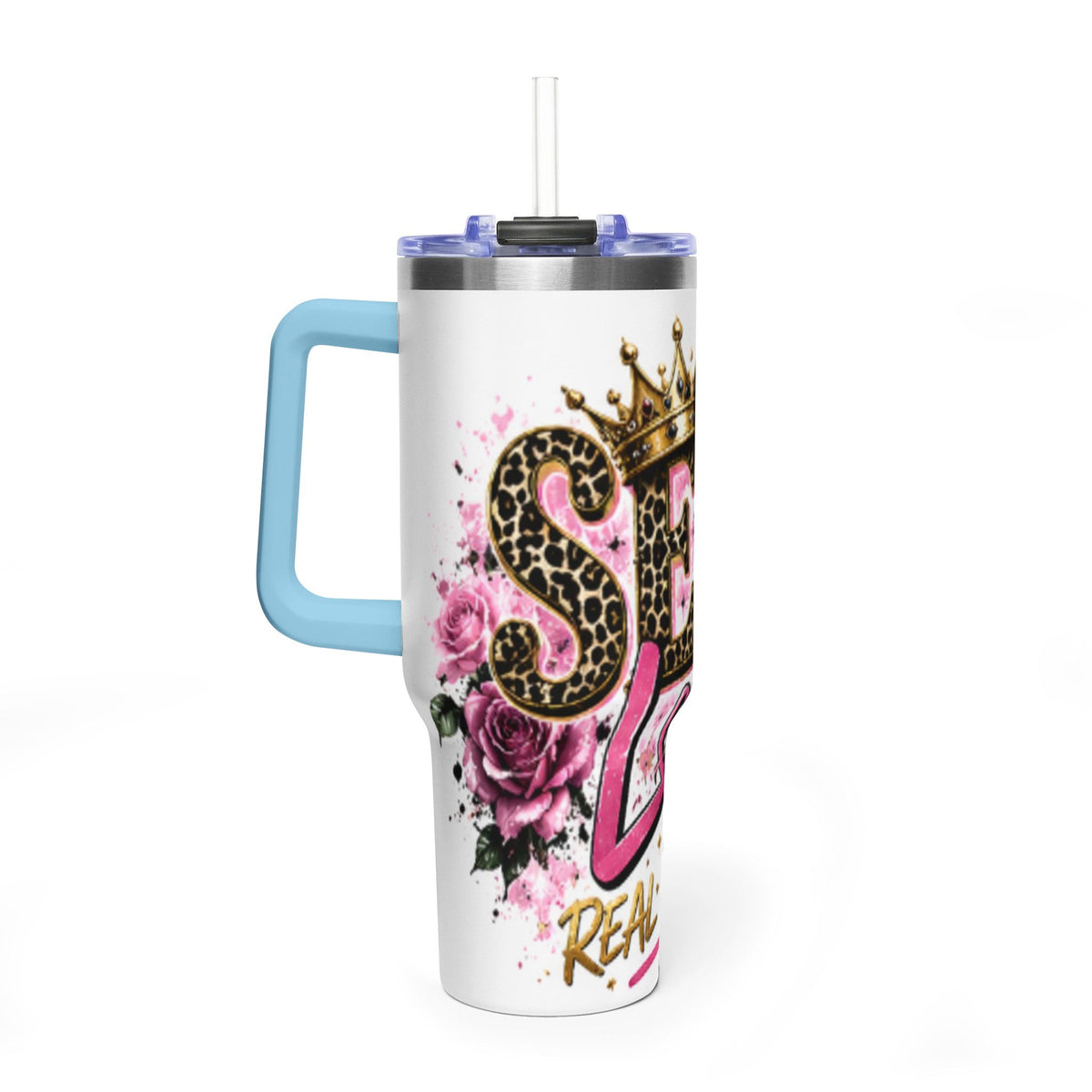 40oz Tumbler - "Self Love is the Real Glow" Leopard Crown Floral Insulated Cup