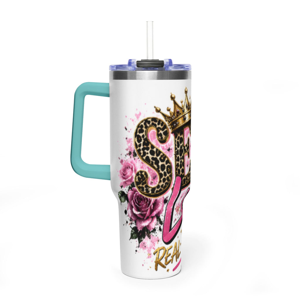 40oz Tumbler - "Self Love is the Real Glow" Leopard Crown Floral Insulated Cup