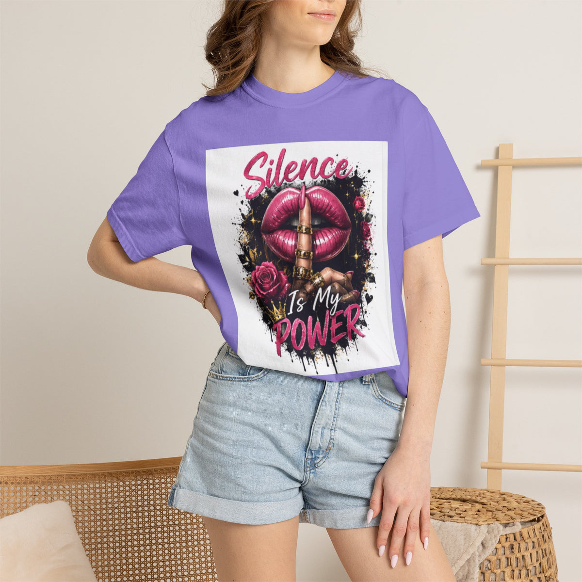 Silence Is My Power T-Shirt — Graphic Lip & Rose Statement Tee