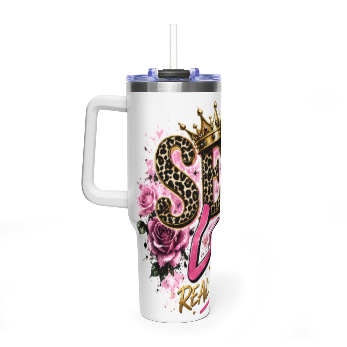 40oz Tumbler - "Self Love is the Real Glow" Leopard Crown Floral Insulated Cup