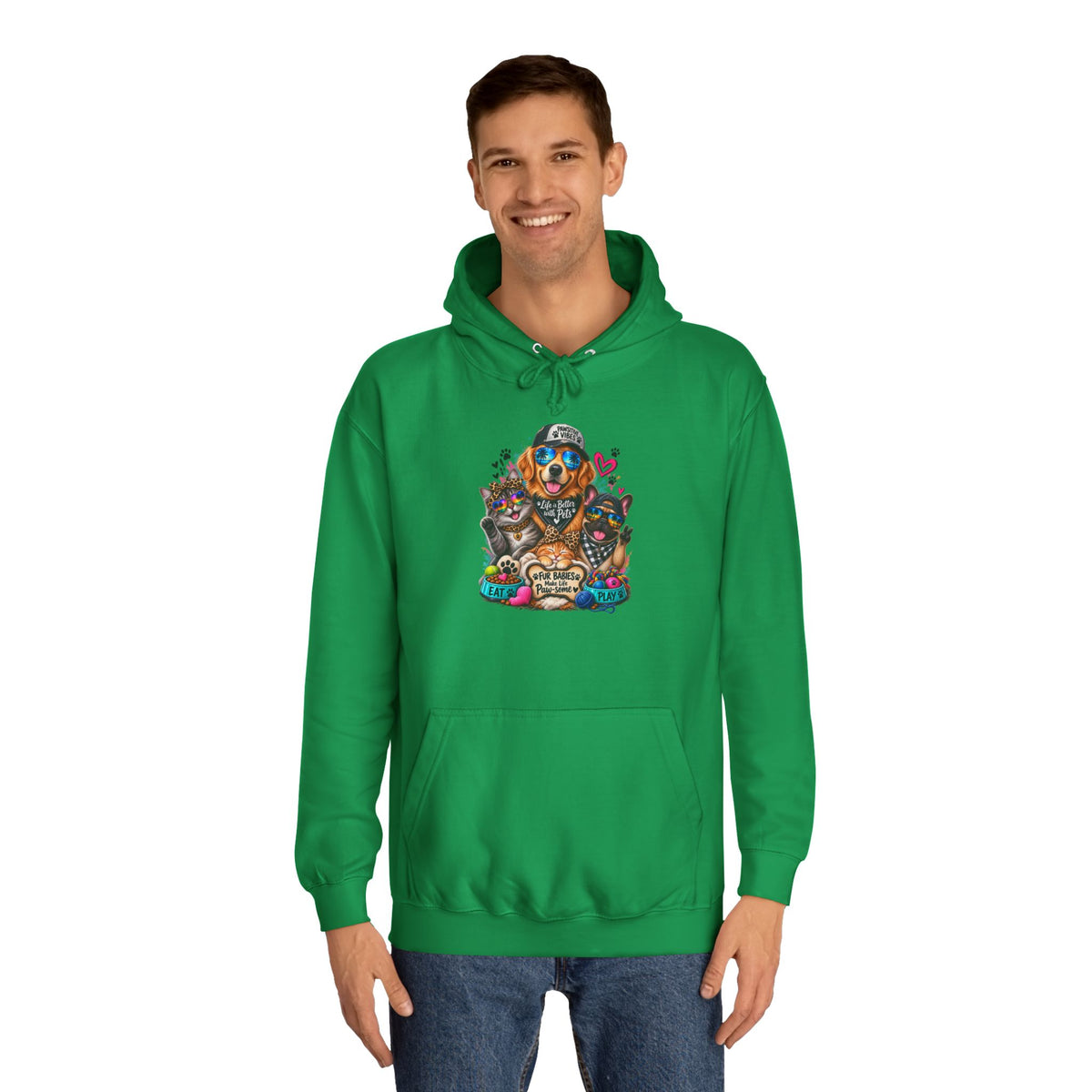 Hoodie — Colorful College Mascot Cat & Dog Paw Graphic