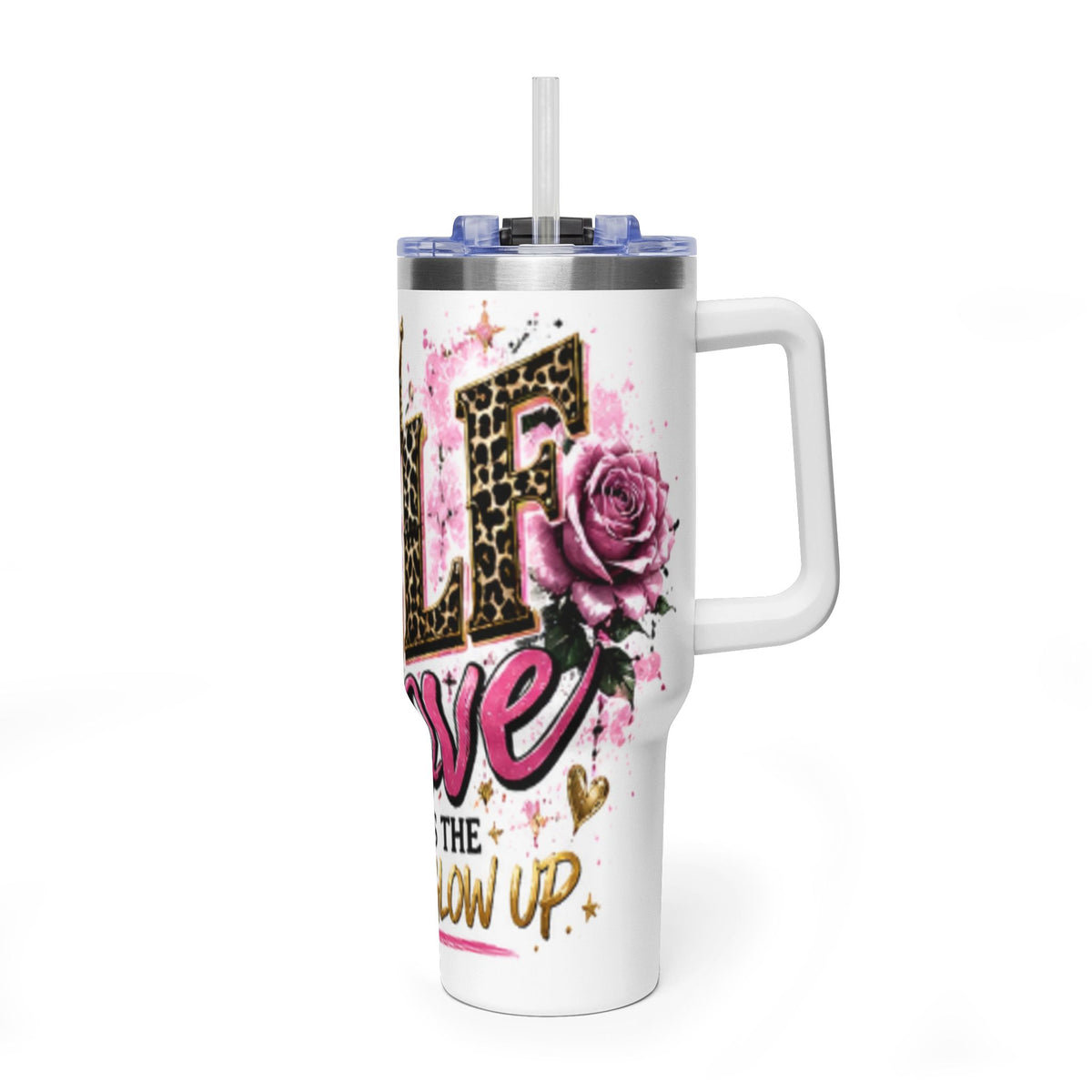 40oz Tumbler - "Self Love is the Real Glow" Leopard Crown Floral Insulated Cup