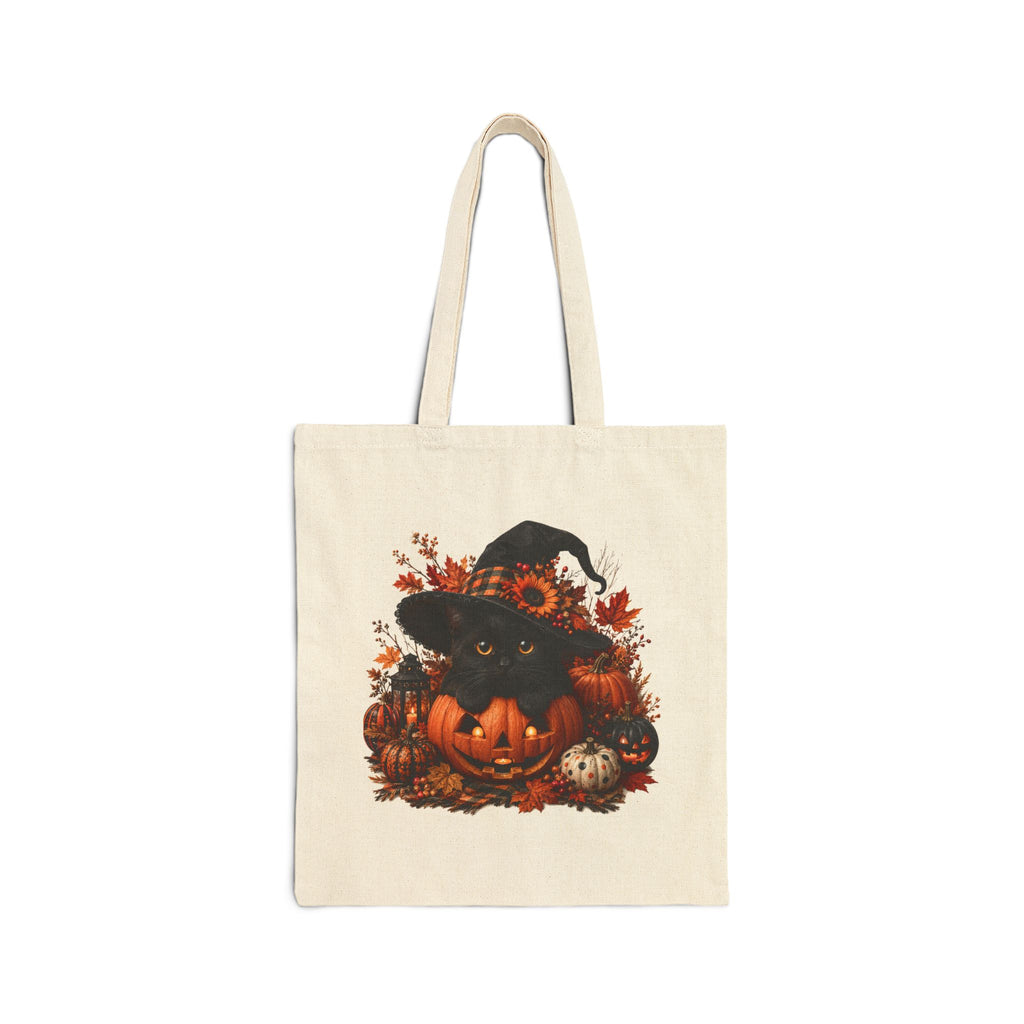 Halloween Pumpkin Witch Tote Bag – Cotton Canvas Trick-or-Treat Shopper
