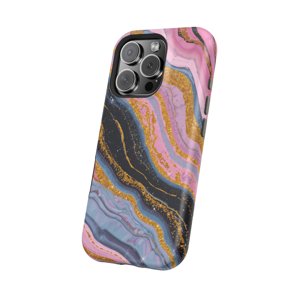 Marbled Pink & Gold Magnetic Phone Case — Impact-Resistant Protective Cover