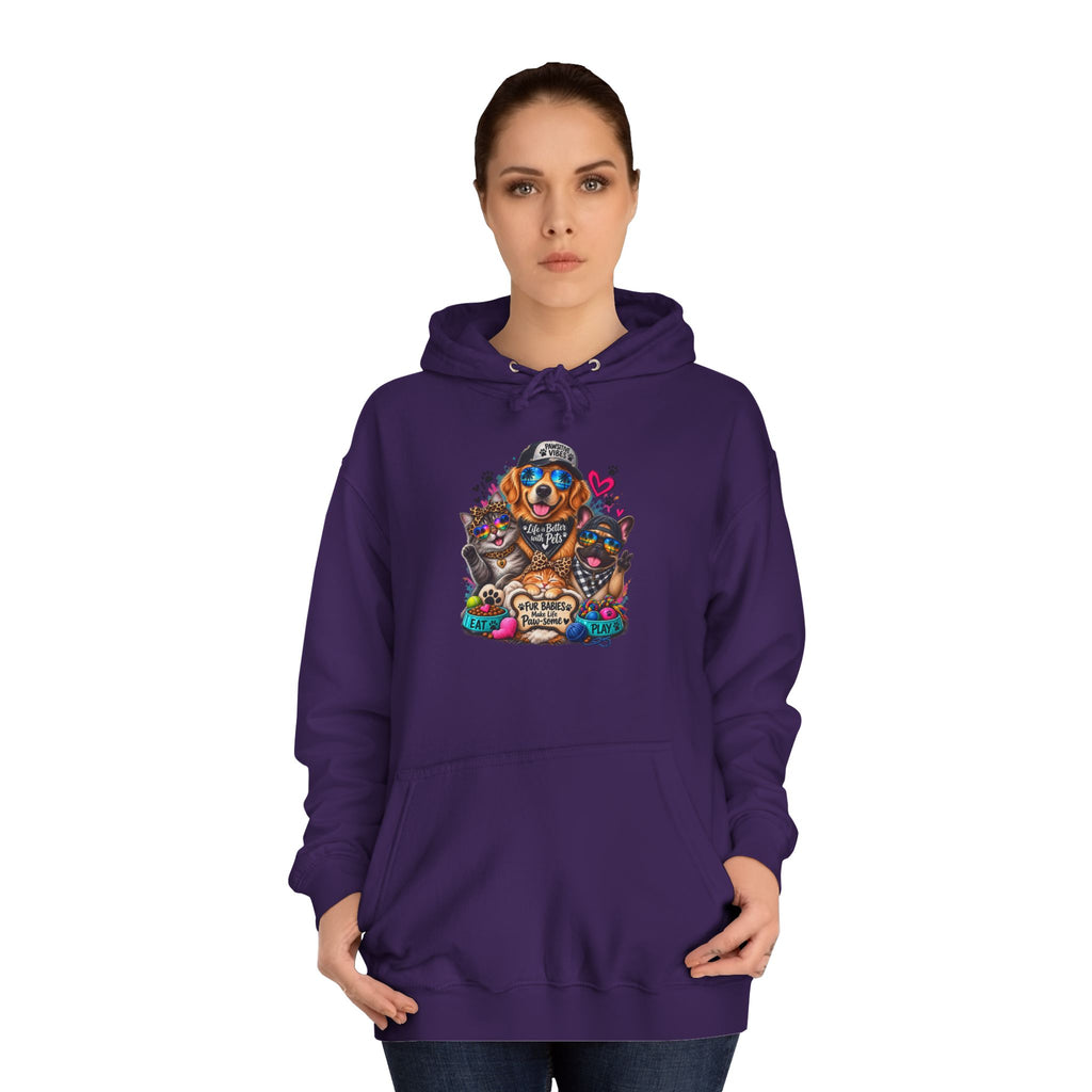 Hoodie — Colorful College Mascot Cat & Dog Paw Graphic