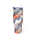 40oz Marble Swirl Tumbler – Insulated Vacuum Travel Cup (Blue & Orange)