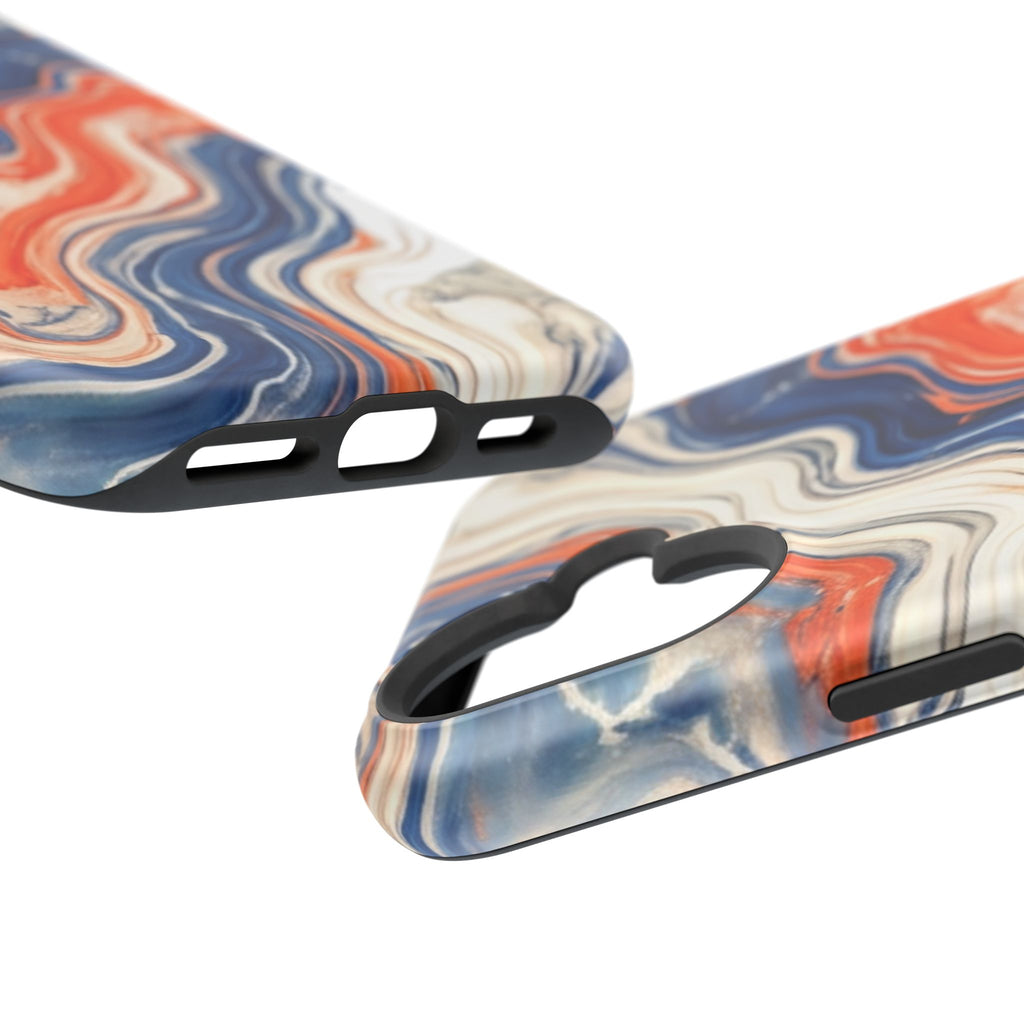 Marbled Wave Magnetic Impact Phone Case — Blue & Orange Swirl Protective Cover