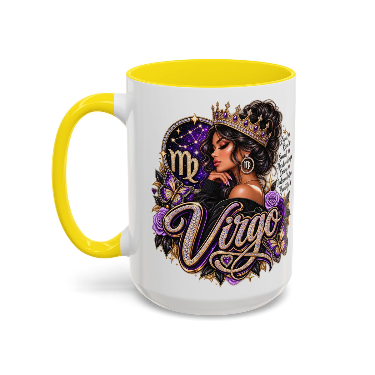 Virgo Zodiac Accent Coffee Mug — Purple Crowned Virgo Astrology Gift (11/15oz)