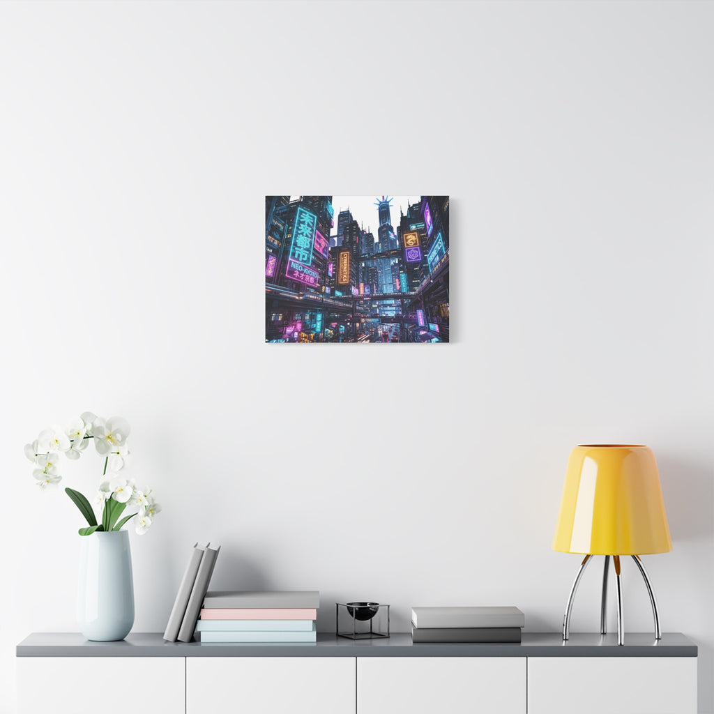 Neo-Kyoto Cyberpunk City Matte Canvas Print