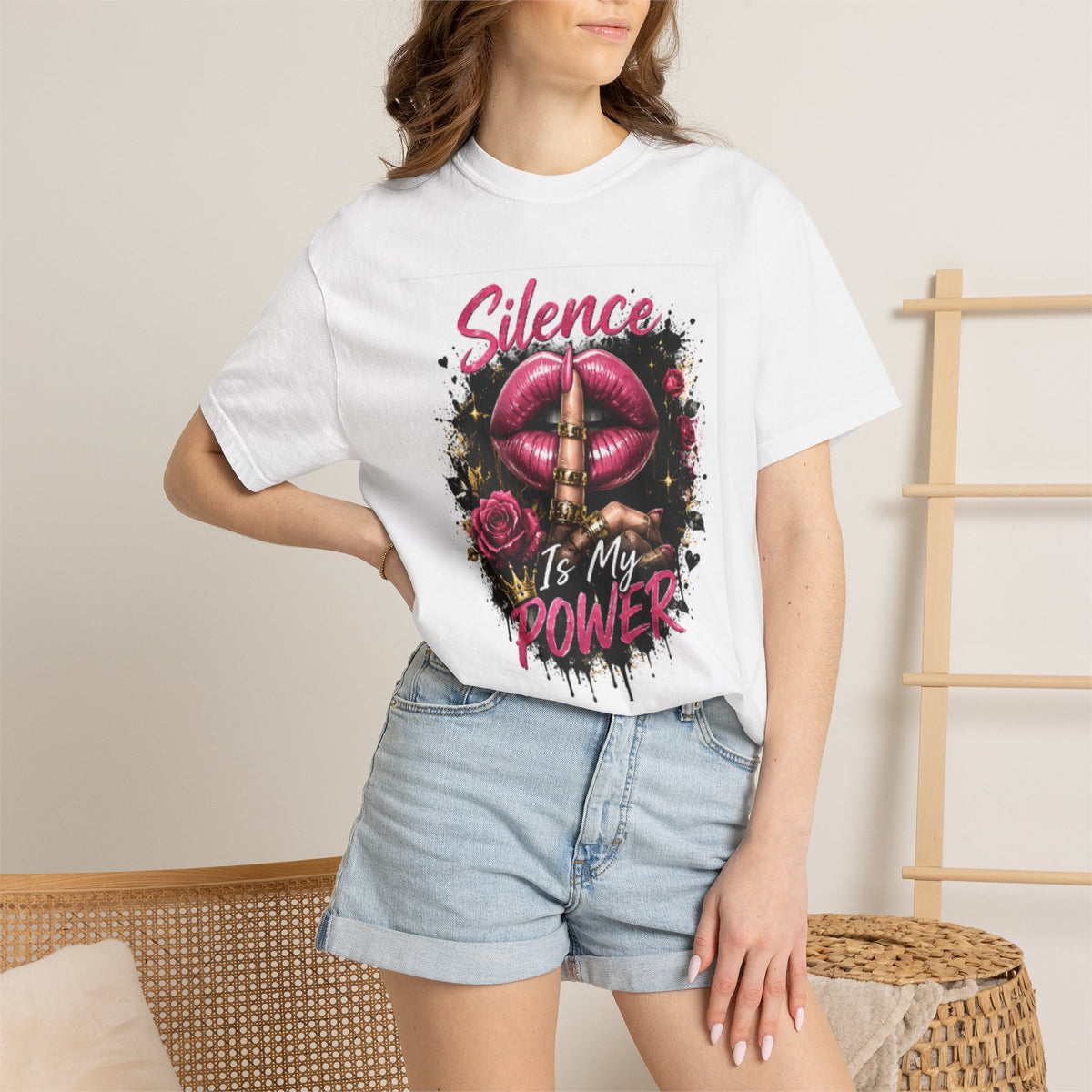 Silence Is My Power T-Shirt — Graphic Lip & Rose Statement Tee