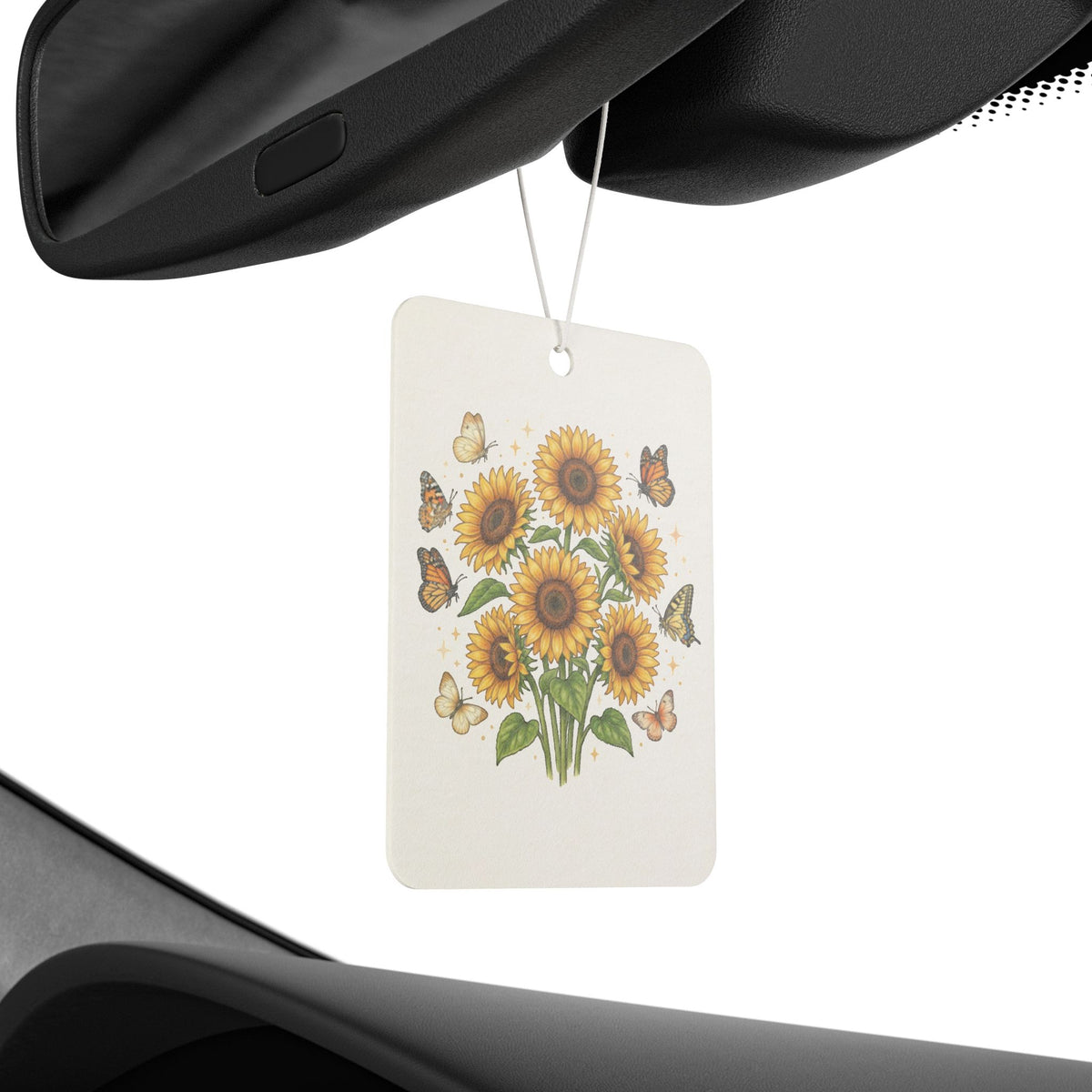 Sunflower Bouquet Car Air Freshener — Floral Scented Hanging Air Freshener with Butterflies
