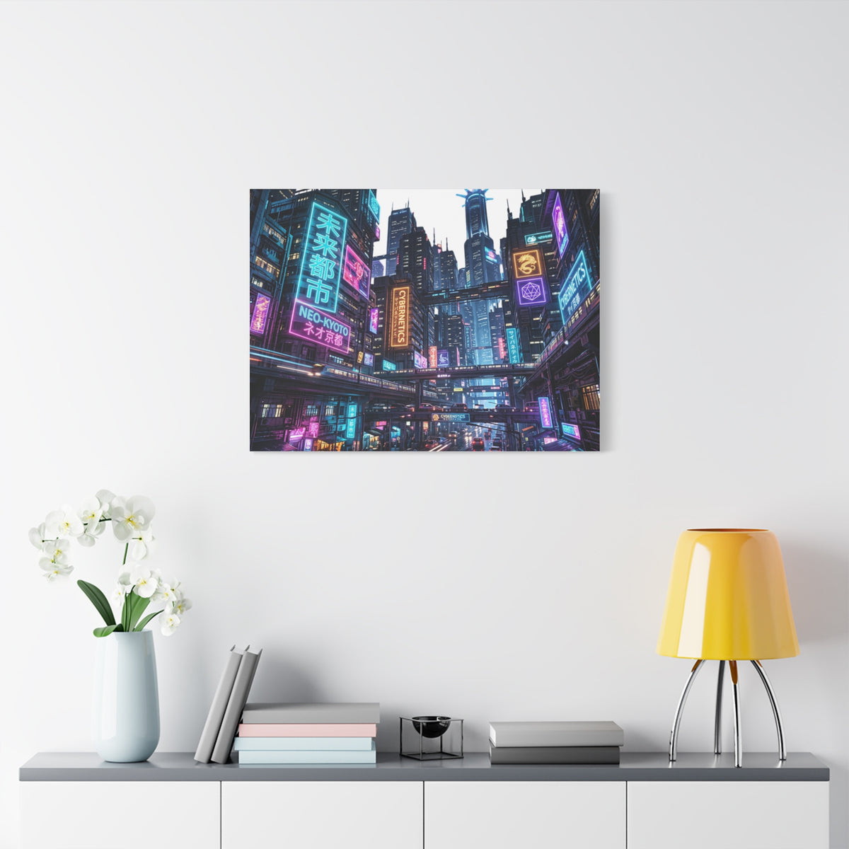 Neo-Kyoto Cyberpunk City Matte Canvas Print