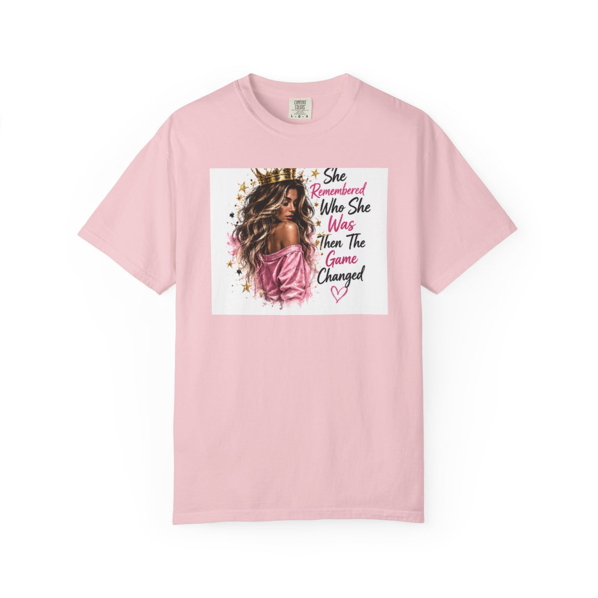 T-Shirt — 'She Remembered Who She Was' Empowerment Tee (Woman Portrait, Inspirational Quote)