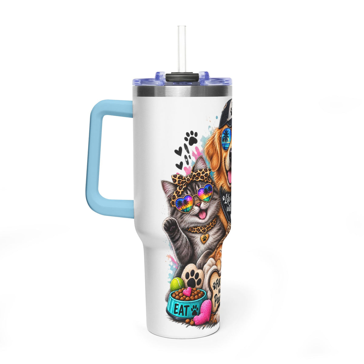 40oz Vacuum Tumbler — "Life is Better with Pets" Colorful Dog & Cat Travel Mug