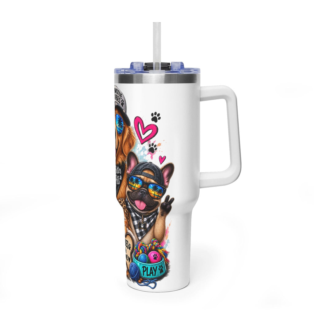 40oz Vacuum Tumbler — "Life is Better with Pets" Colorful Dog & Cat Travel Mug