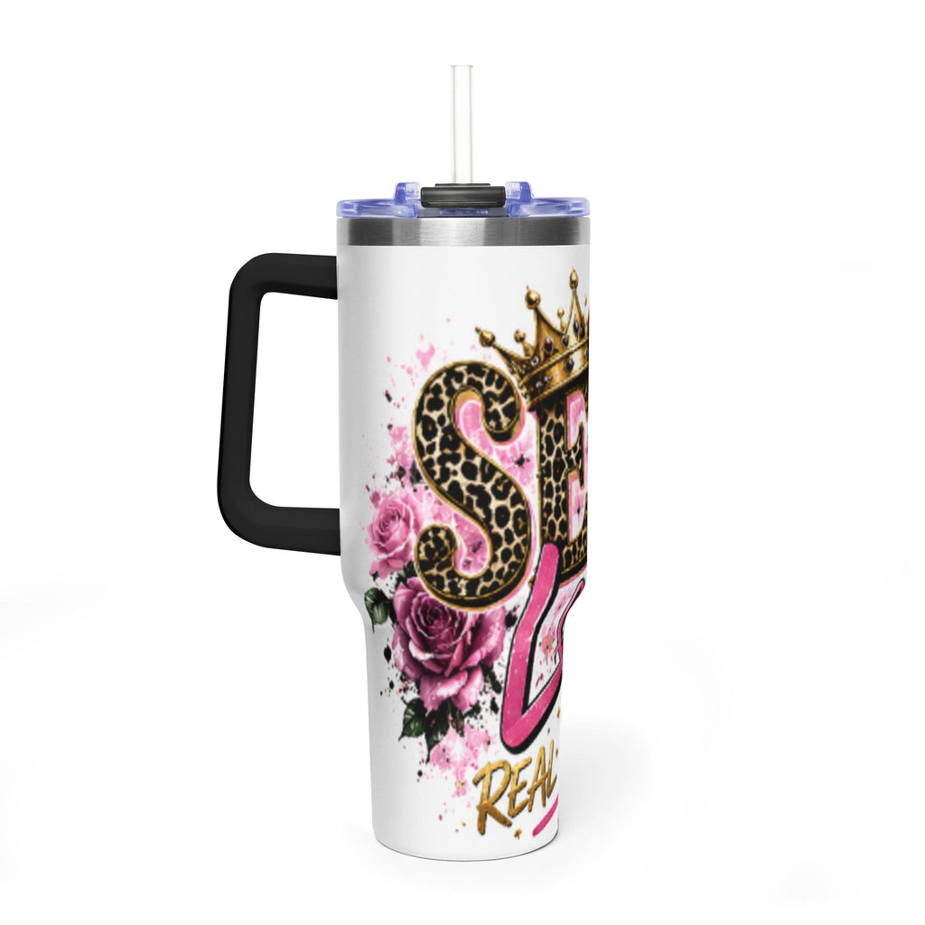 40oz Tumbler - "Self Love is the Real Glow" Leopard Crown Floral Insulated Cup