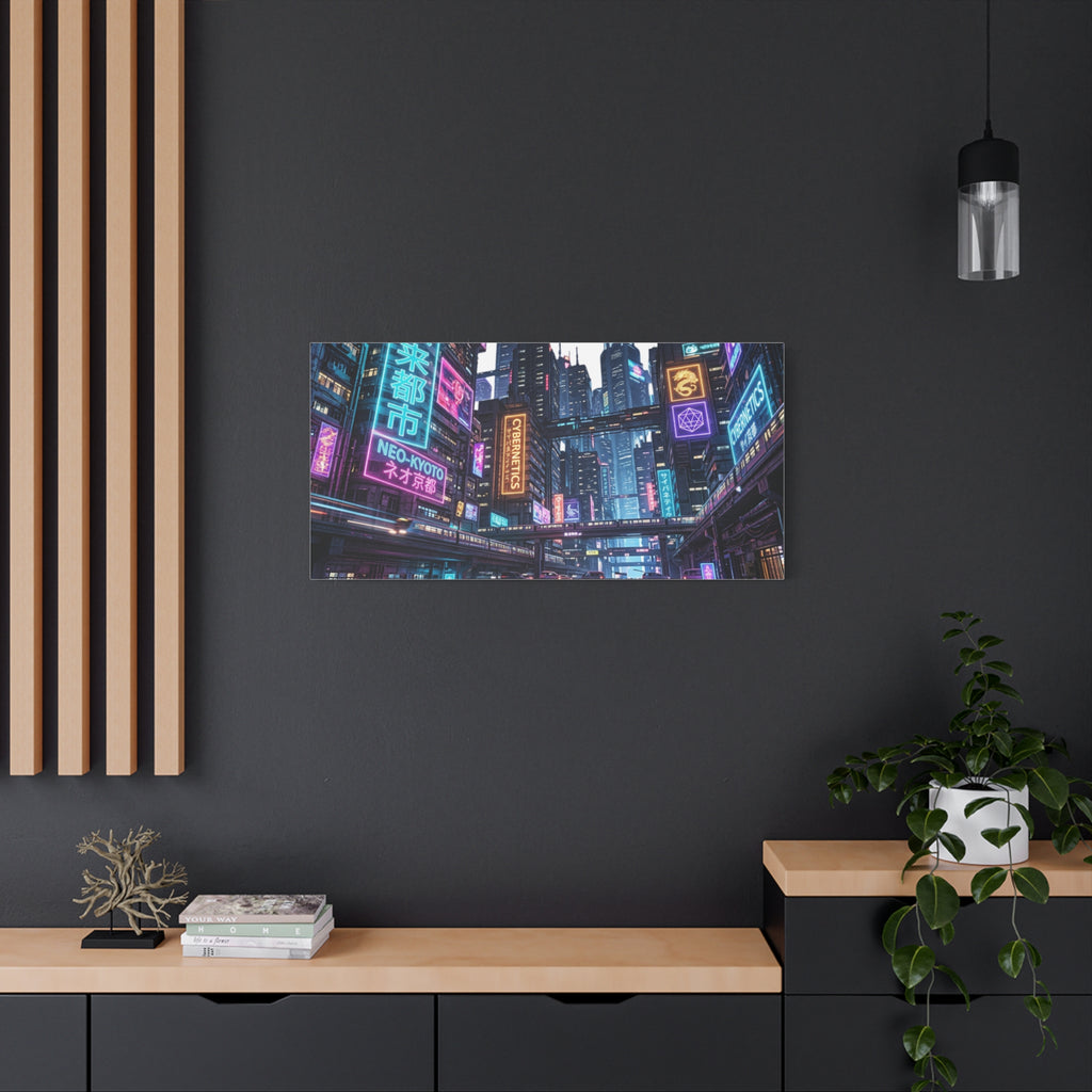 Neo-Kyoto Cyberpunk City Matte Canvas Print
