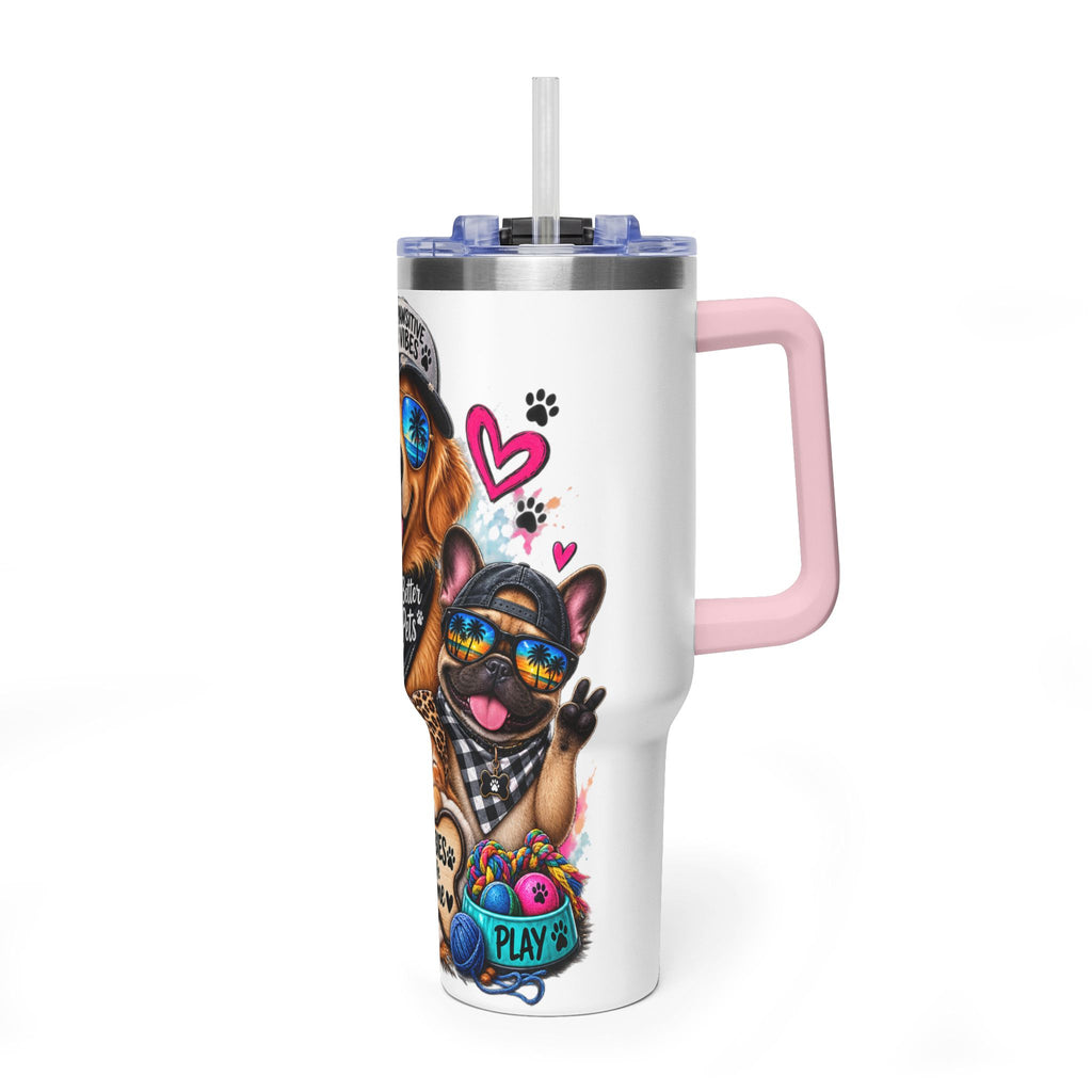 40oz Vacuum Tumbler — "Life is Better with Pets" Colorful Dog & Cat Travel Mug