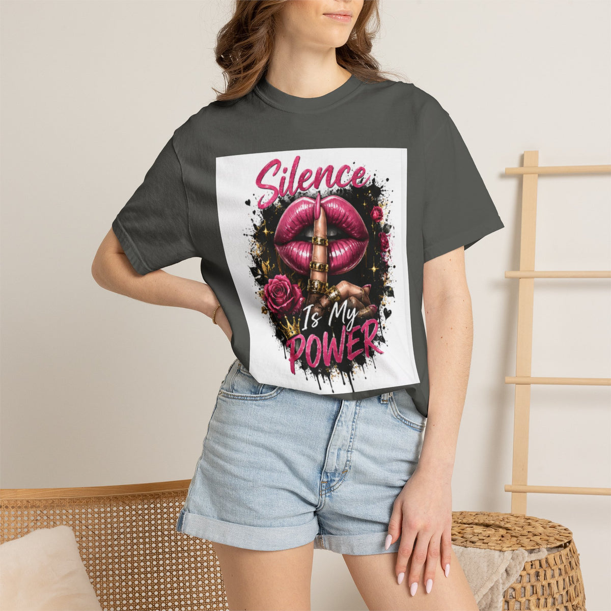 Silence Is My Power T-Shirt — Graphic Lip & Rose Statement Tee