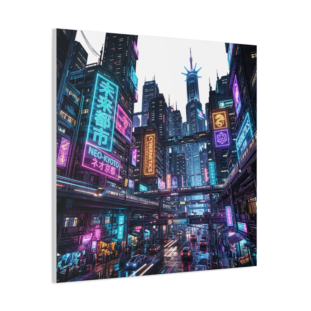 Neo-Kyoto Cyberpunk City Matte Canvas Print