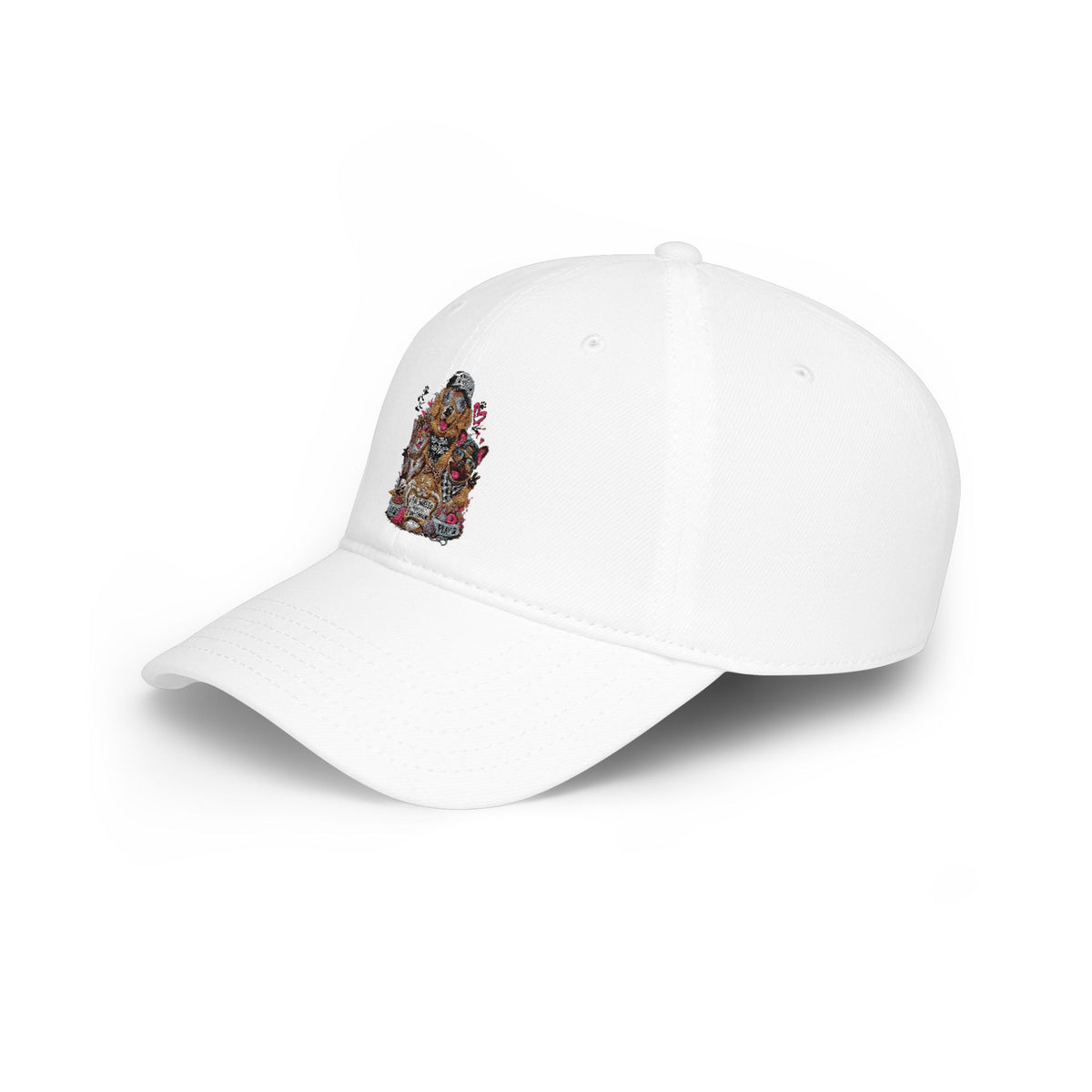 Red Puppy Pile Baseball Cap — Cute Dog Stack Embroidered Low Profile Hat