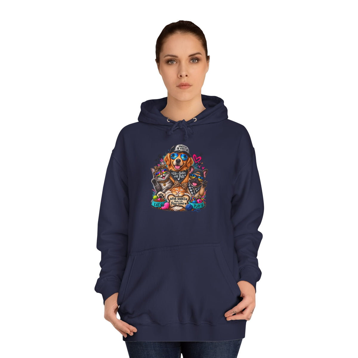 Hoodie — Colorful College Mascot Cat & Dog Paw Graphic