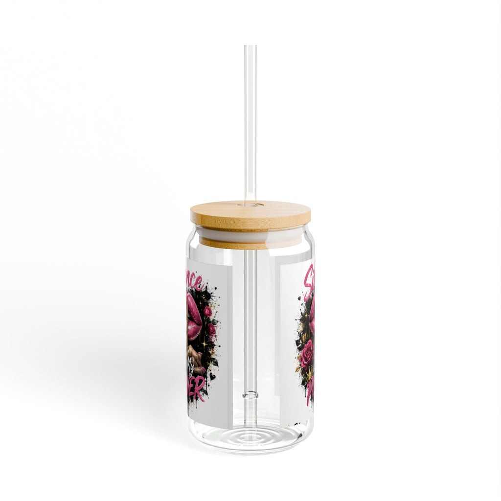 Silence Is My Power 16oz Sipper Glass – Pink Lips & Roses Drink Tumbler
