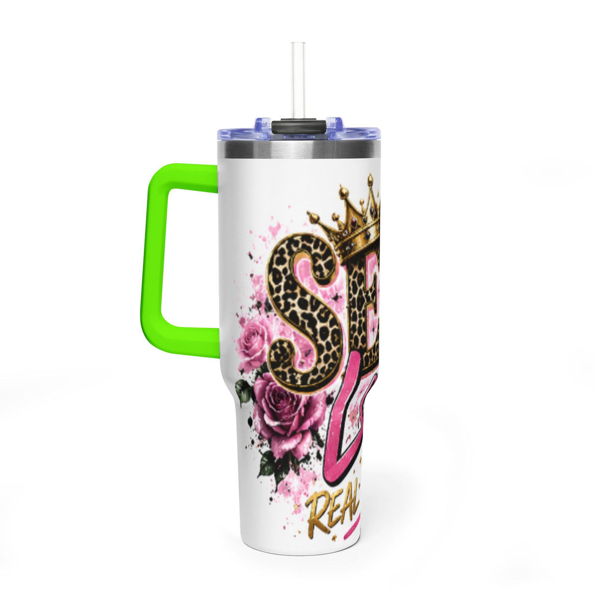 40oz Tumbler - "Self Love is the Real Glow" Leopard Crown Floral Insulated Cup