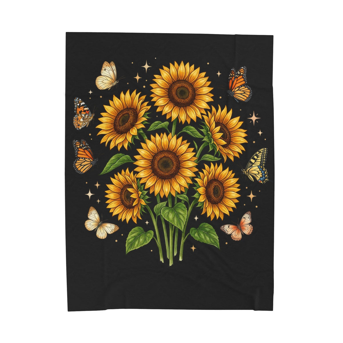 Sunflower & Butterflies Velveteen Plush Blanket — Cozy Floral Throw