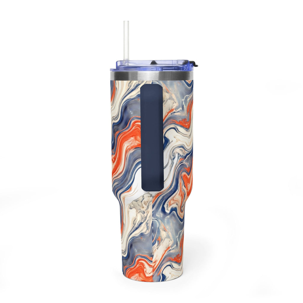 40oz Marble Swirl Tumbler – Insulated Vacuum Travel Cup (Blue & Orange)