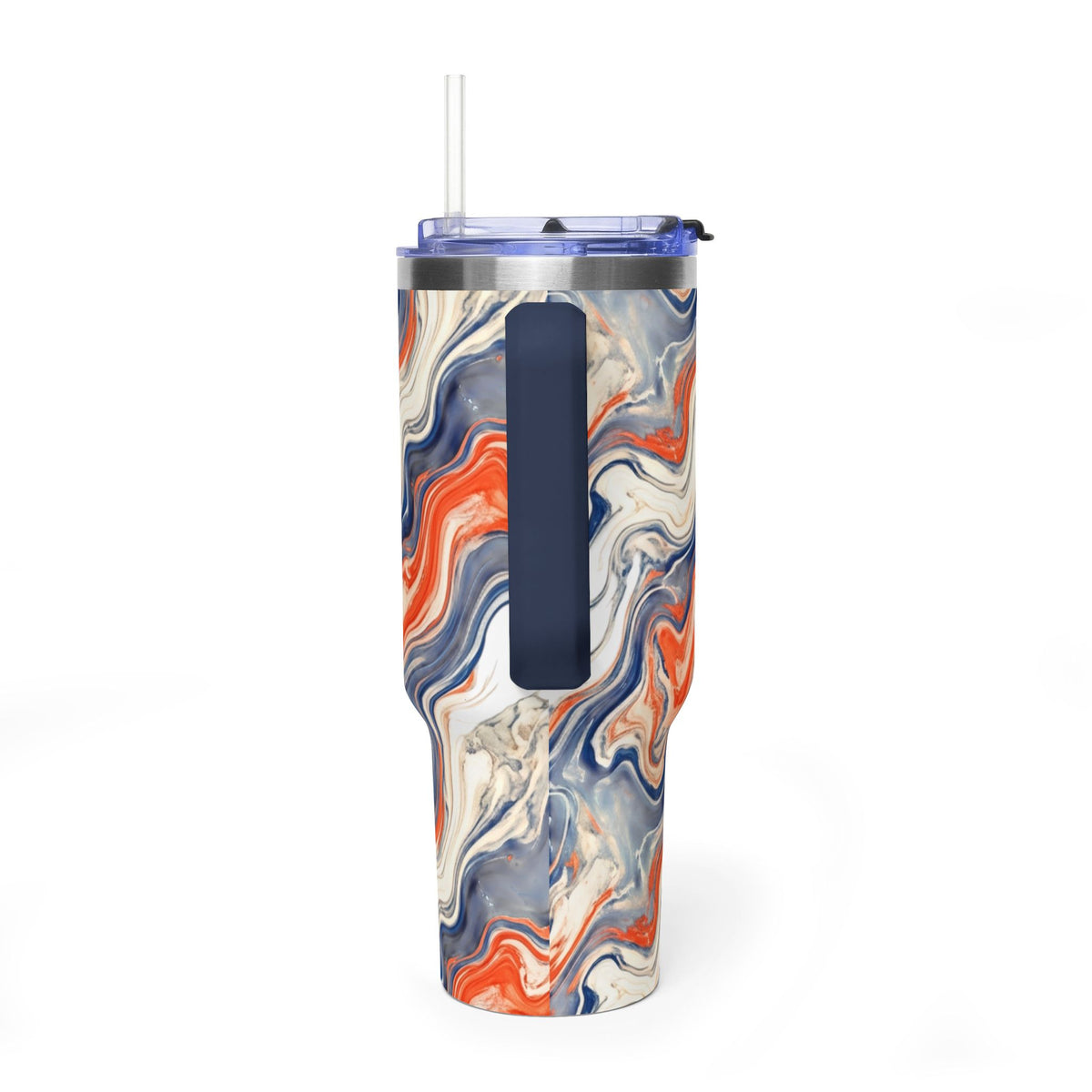 40oz Marble Swirl Tumbler – Insulated Vacuum Travel Cup (Blue & Orange)