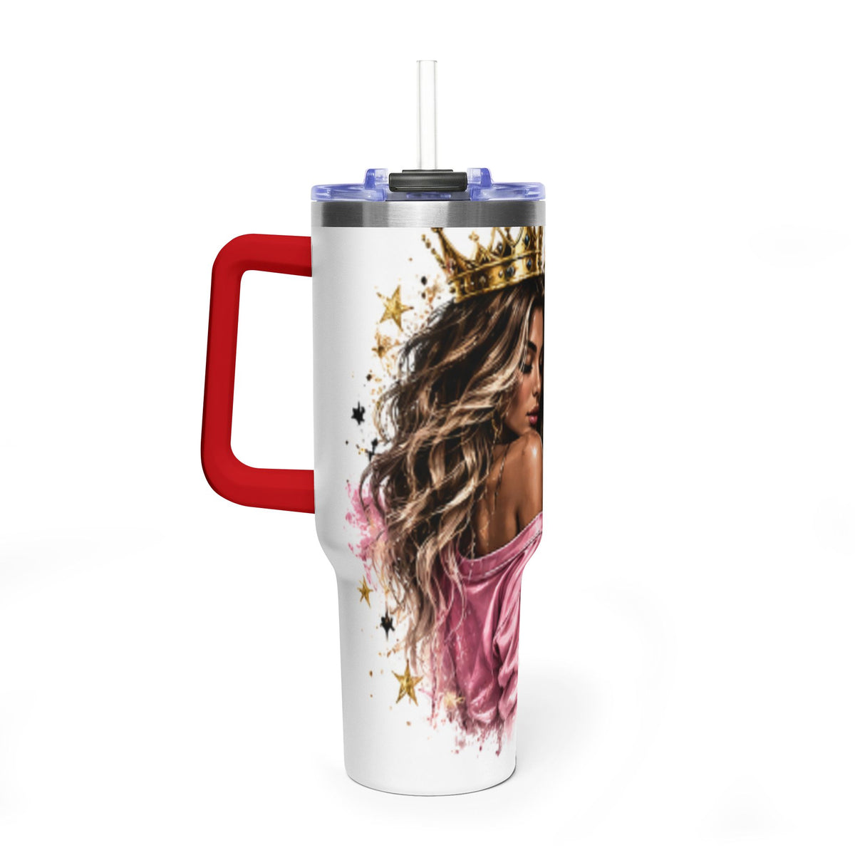 40oz Vacuum Tumbler - Glam Queen Crowned Girl Design (She Remembered Who She Was)