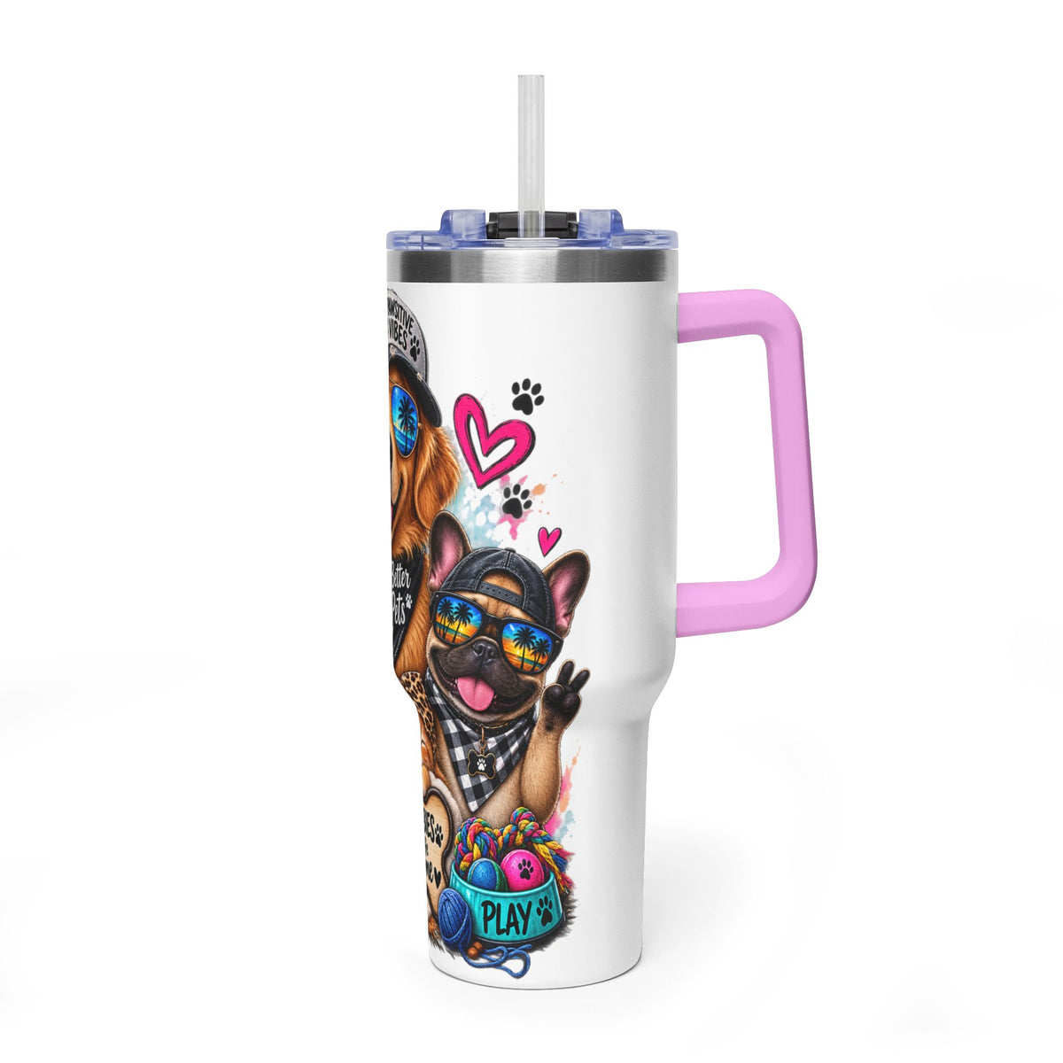 40oz Vacuum Tumbler — "Life is Better with Pets" Colorful Dog & Cat Travel Mug
