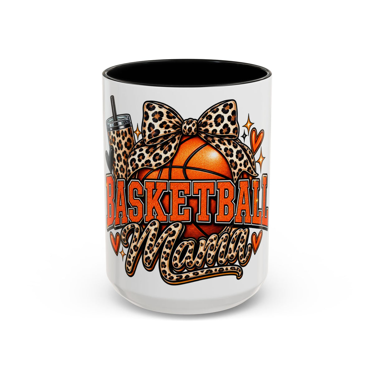 Basketball Mama Accent Coffee Mug – Leopard Bow Basketball Mom Gift (11/15oz)
