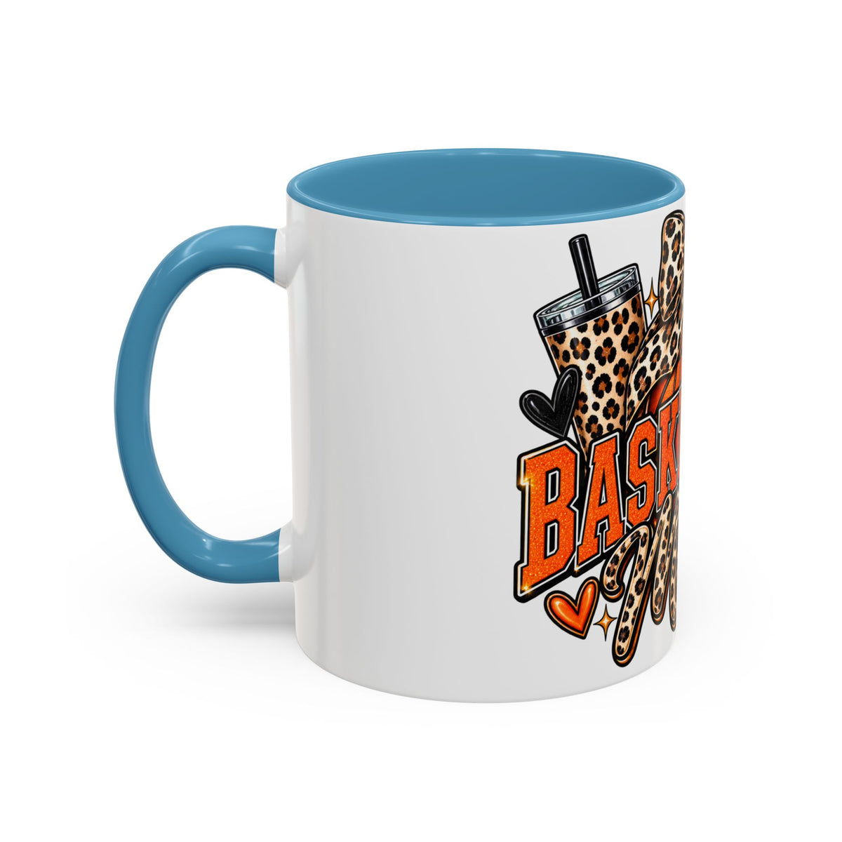 Basketball Mama Accent Coffee Mug – Leopard Bow Basketball Mom Gift (11/15oz)