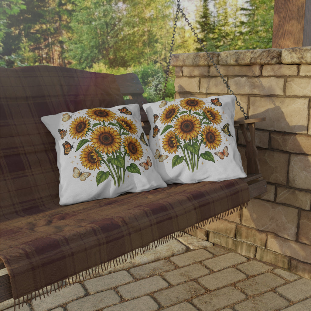 Sunflower & Monarch Outdoor Pillow — Floral Butterfly Garden Accent