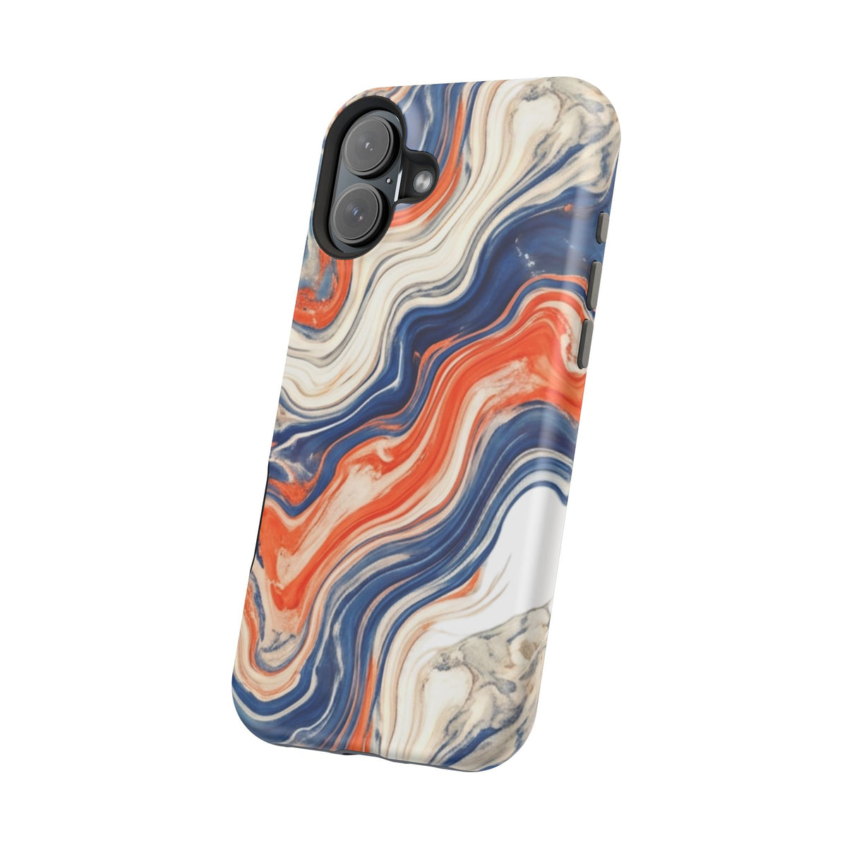 Marbled Wave Magnetic Impact Phone Case — Blue & Orange Swirl Protective Cover