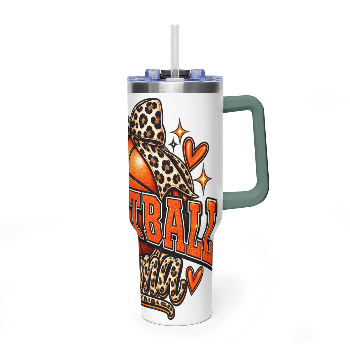 Basketball Mom Leopard Bow 40oz Vacuum Tumbler